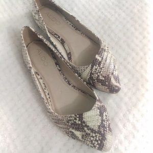 snakeskin print flats